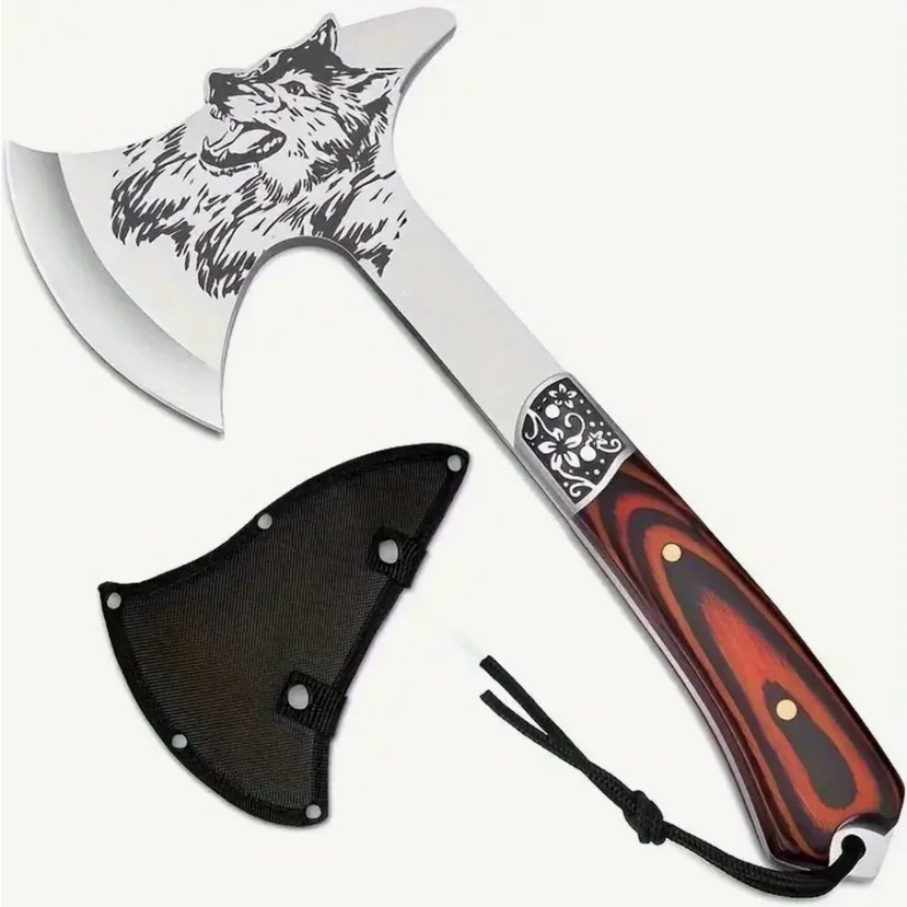 NWOT Wolf Design Men's Axe with Brown Handle